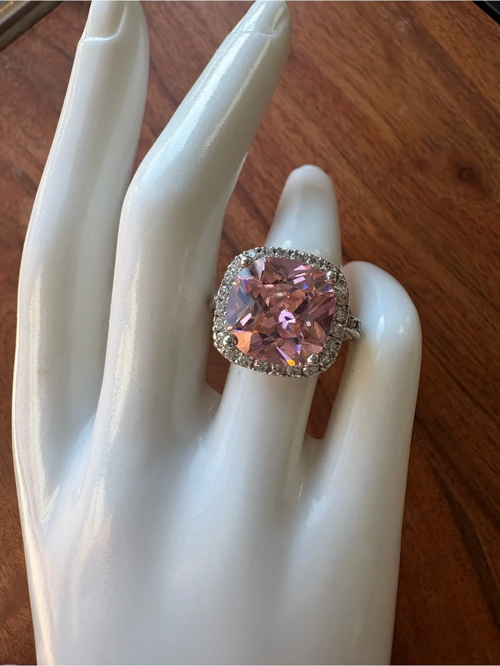 Vintage Pink Cushion Halo Cocktail Ring - Size 5.75